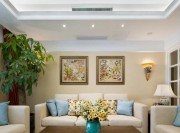 優(yōu)雅淡黃美式風格140平米四居室客廳背景墻裝修效果圖