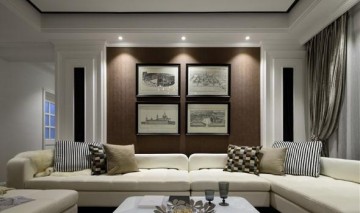 黑白時尚美式風格80平米一居室裝修效果圖