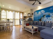 藍白地中海風格100平米復式客廳背景墻裝修效果圖