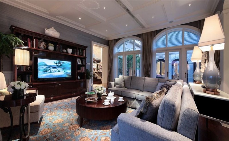 復古田園風格150平米別墅客廳窗戶裝修效果圖