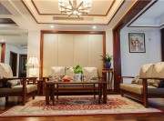 古雅幽深中式風格90平米復(fù)式loft客廳背景墻裝修效果圖