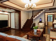 古雅幽深中式風格90平米復(fù)式loft客廳吊頂裝修效果圖