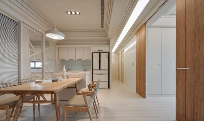 清新原木現(xiàn)代簡(jiǎn)約風(fēng)格80平米二居室餐廳吊頂裝修效果圖