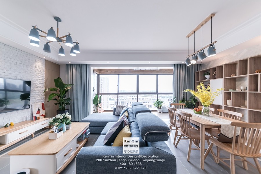 金輝尊域雅苑北歐風(fēng)格三居室客餐廳裝修實景案例