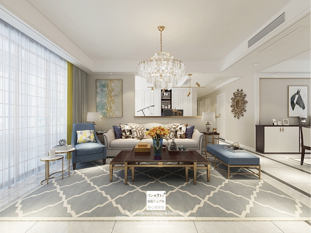 湖濱一號美式風(fēng)格四居室裝修實景案例