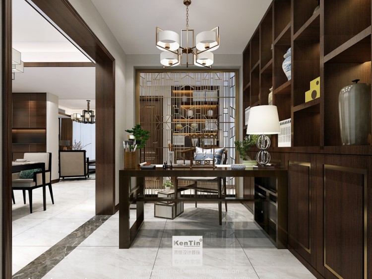 南山維拉新中式四居室書(shū)房裝修效果圖