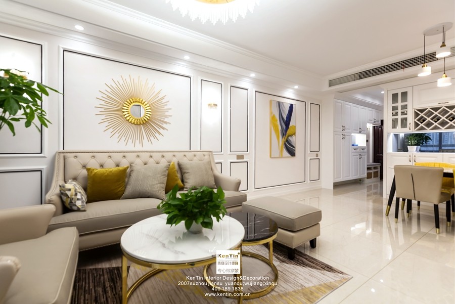 楓華紫園歐式輕奢風(fēng)格兩居室客廳裝修實景案例