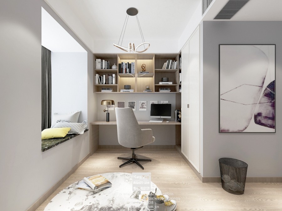保利悅璽現(xiàn)代簡約風格三居室書房裝修效果圖