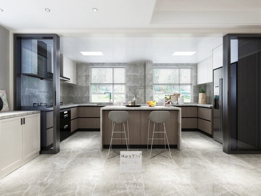華潤金悅灣現(xiàn)代簡約風格復(fù)式廚房裝修效果圖