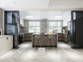 華潤金悅灣現(xiàn)代簡約風格復(fù)式廚房裝修效果圖