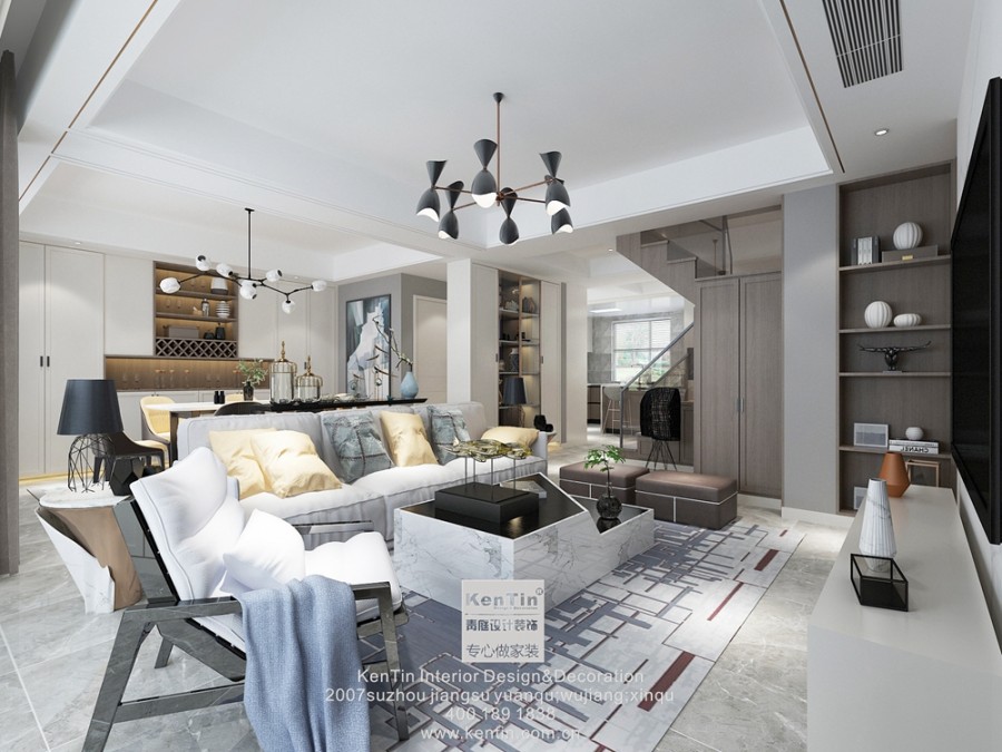 華潤金悅灣現(xiàn)代簡約風格復(fù)式客廳裝修效果圖