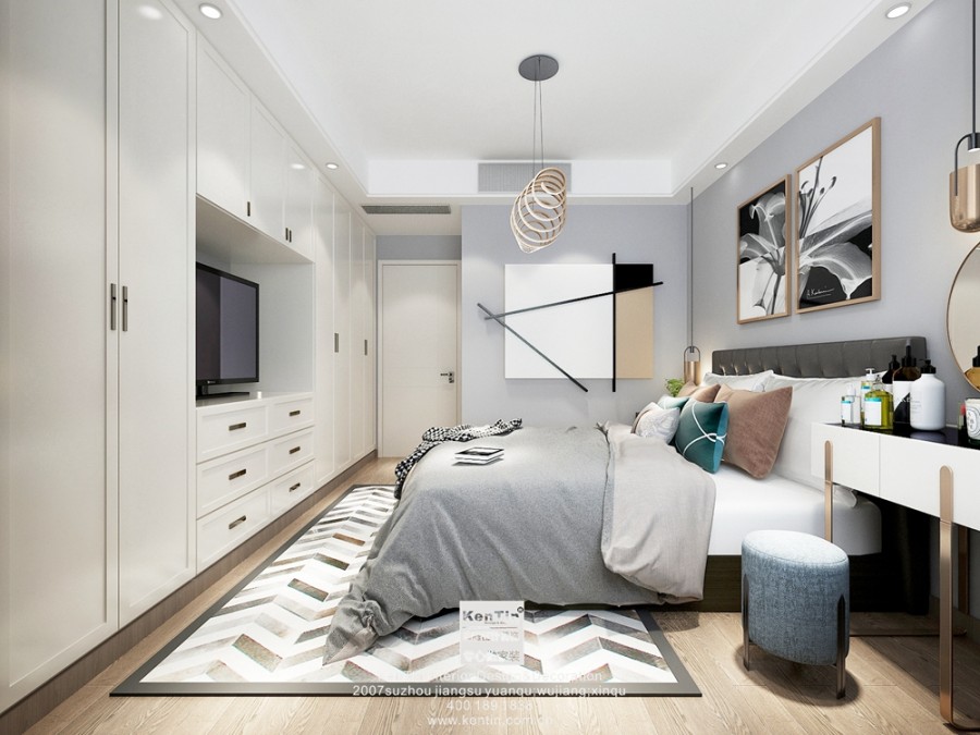 保利悅璽現(xiàn)代簡約風格三居室臥室裝修效果圖