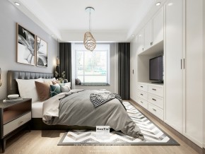 保利悅璽現(xiàn)代簡約風格三居室臥室裝修效果圖