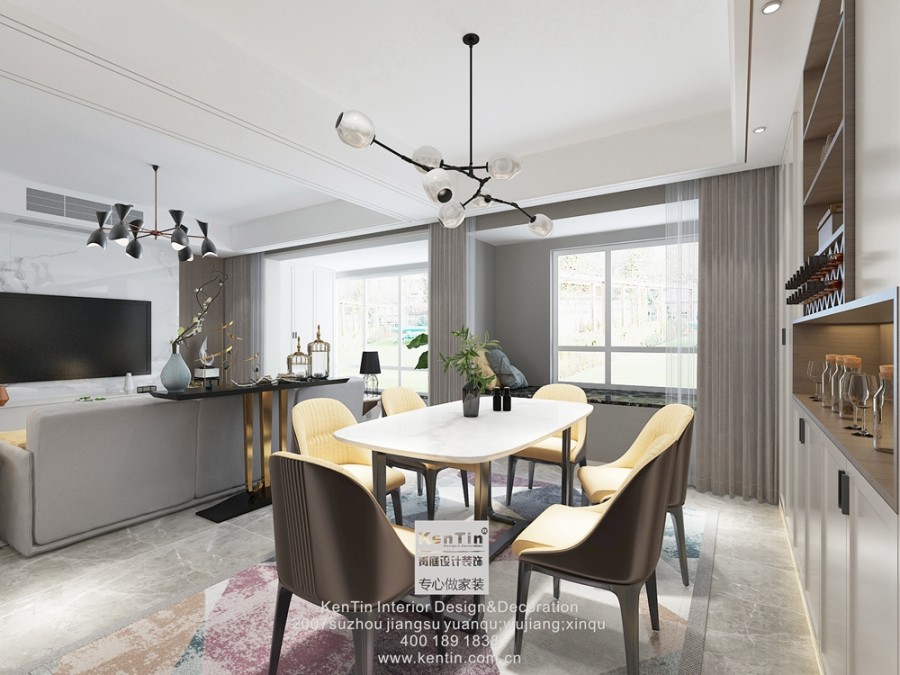 華潤金悅灣現(xiàn)代簡約風格復(fù)式餐廳裝修效果圖