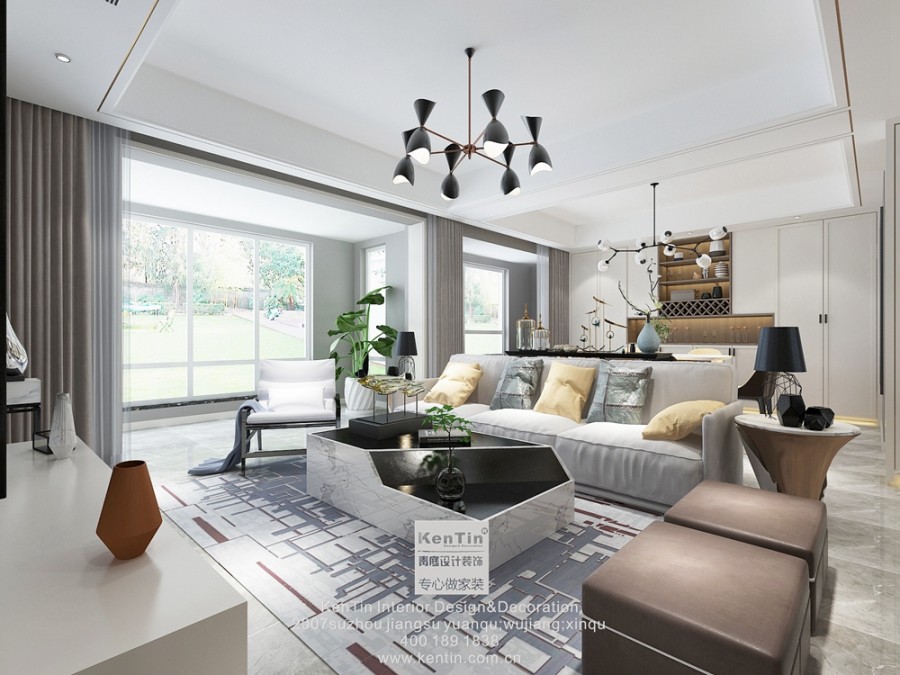 華潤金悅灣現(xiàn)代簡約風格復(fù)式客廳裝修效果圖