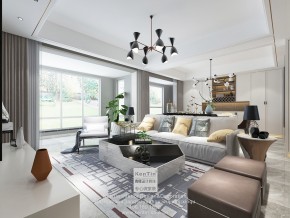 華潤金悅灣現(xiàn)代簡約風格復(fù)式客廳裝修效果圖