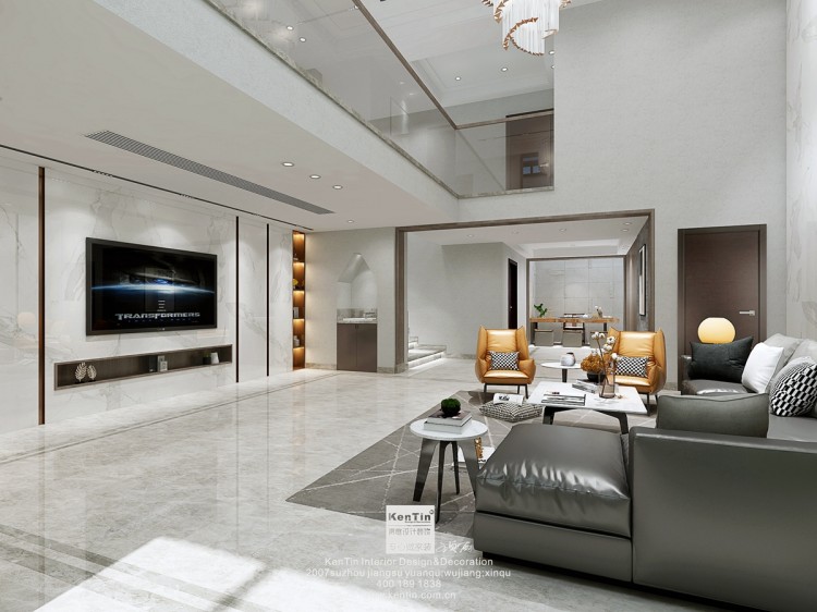 龍湖熙上現(xiàn)代簡約風格別墅客廳裝修效果圖