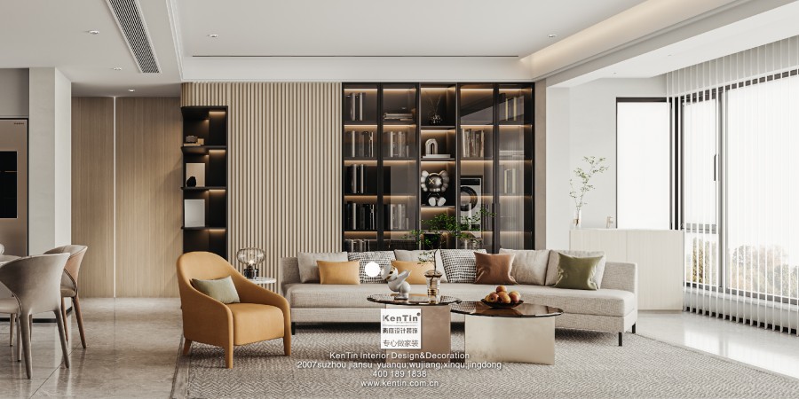 九龍倉翠樾庭現(xiàn)代簡約風格四居室客廳裝修效果圖