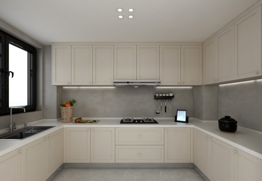 現(xiàn)代簡約奶油風三居室廚房裝修效果圖