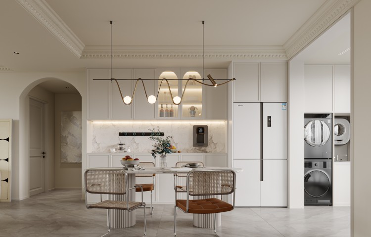 現(xiàn)代簡約奶油風(fēng)三居室餐廳裝修效果圖