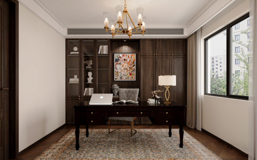 法式復(fù)古三居室書(shū)房裝修效果圖