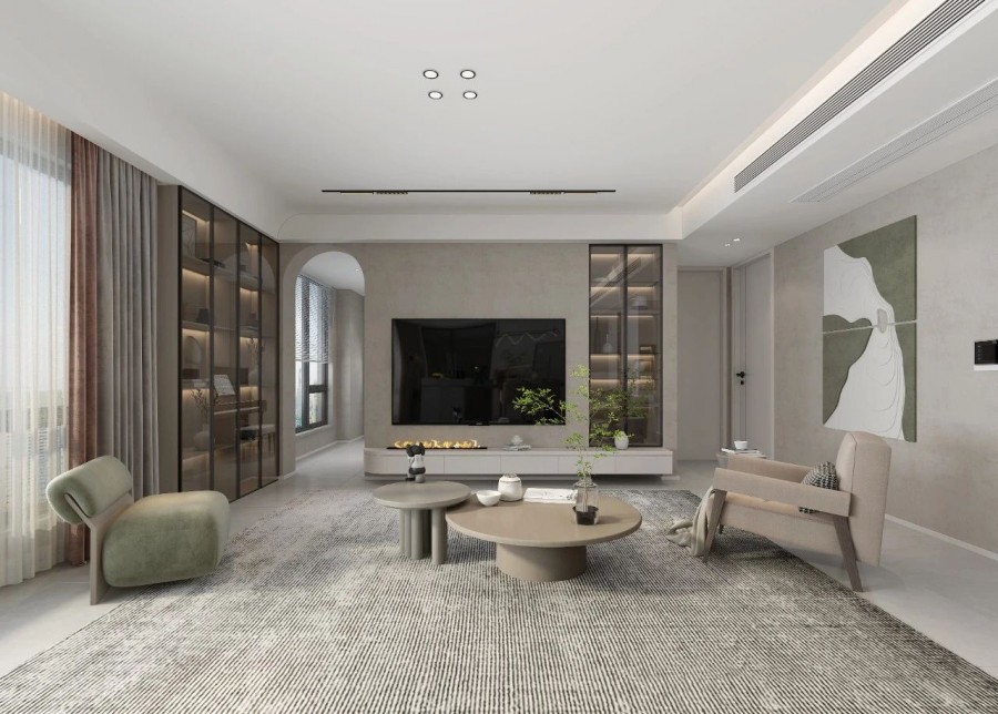 現(xiàn)代簡約侘寂風三居室客廳裝修效果圖