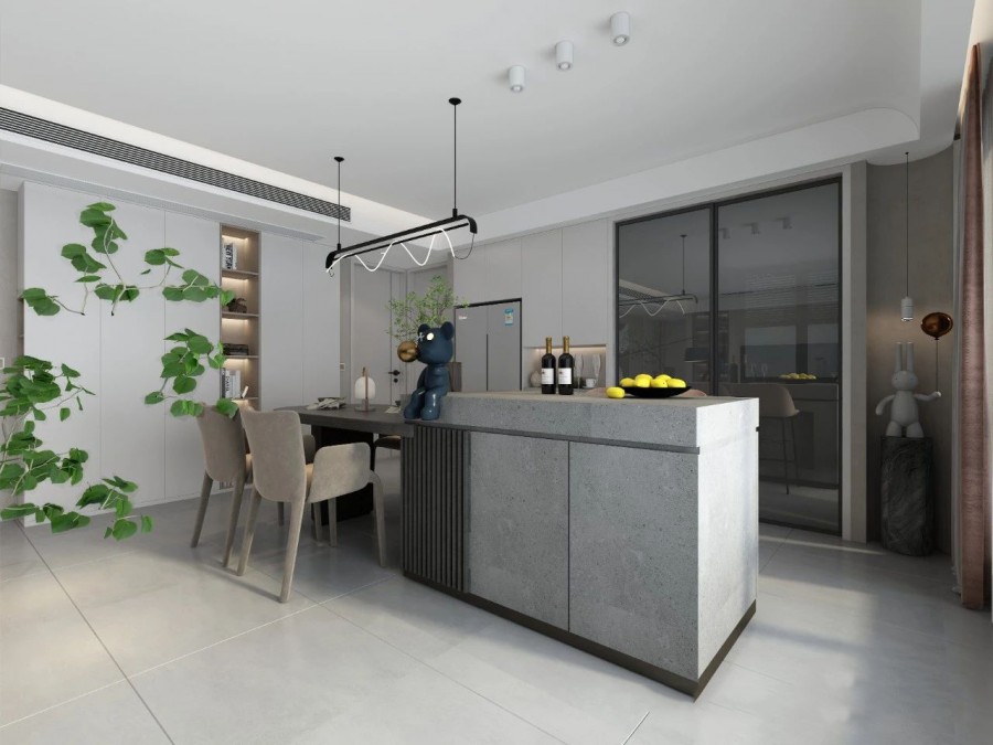 現(xiàn)代簡約侘寂風三居室餐廳裝修效果圖