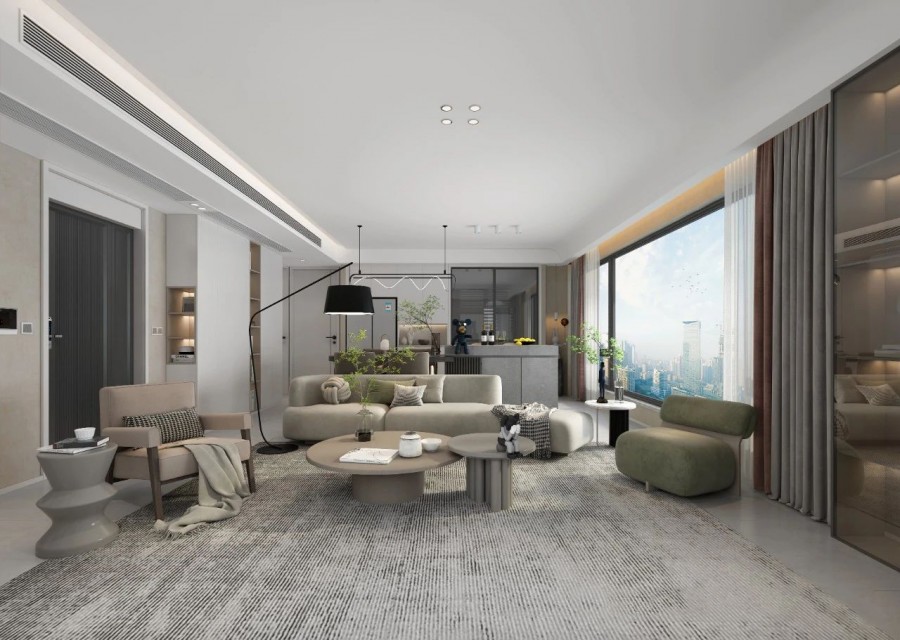 現(xiàn)代簡約侘寂風三居室客廳1裝修效果圖