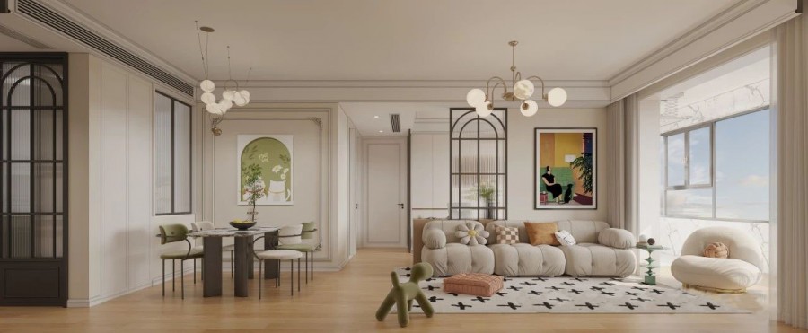 法式復(fù)古三居室客廳2裝修效果圖