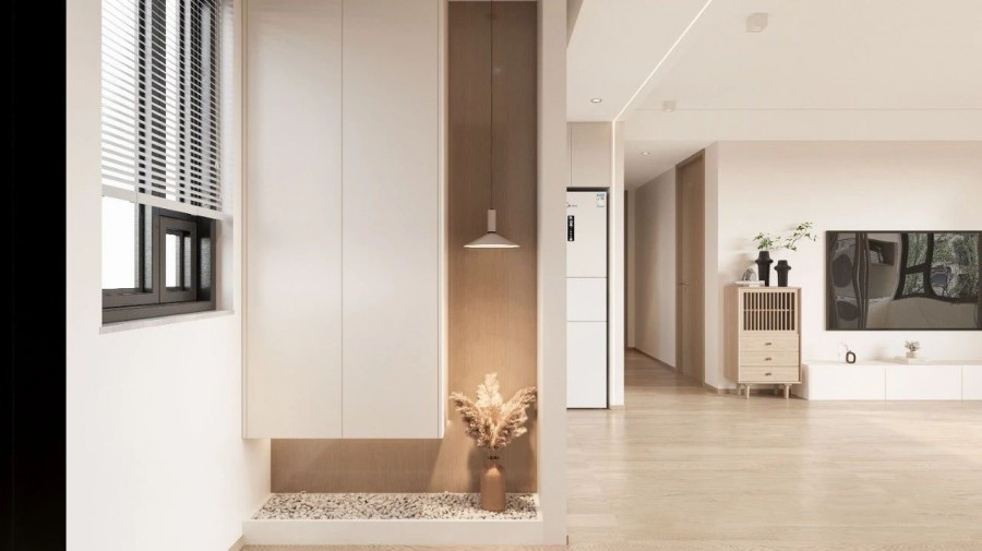 北歐原木風三居室玄關(guān)裝修效果圖