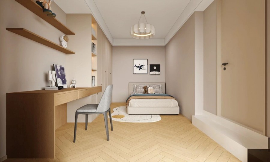 原木奶油風三居室兒童房1裝修效果圖