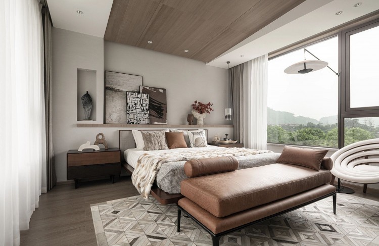 中式風(fēng)格三居室臥室1裝修效果圖1