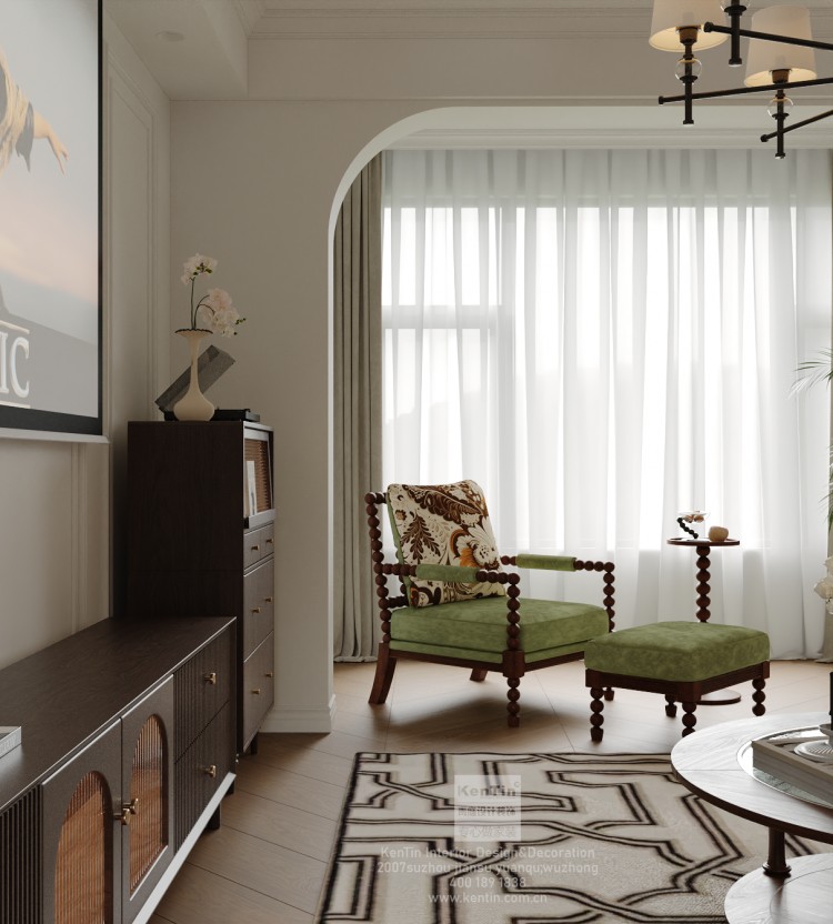 藍(lán)光天悅城美式復(fù)古三居室客廳裝修效果圖