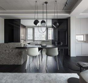 現(xiàn)代簡約大平層三居室裝修餐廳效果圖