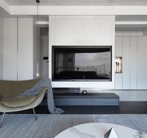 現(xiàn)代簡約大平層三居室裝修客廳效果圖