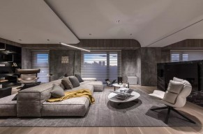 現(xiàn)代簡(jiǎn)約大平層三居室客廳裝修效果圖