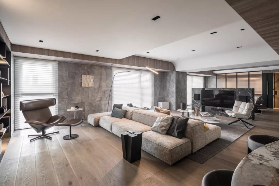 現(xiàn)代簡(jiǎn)約大平層三居室客廳裝修效果圖