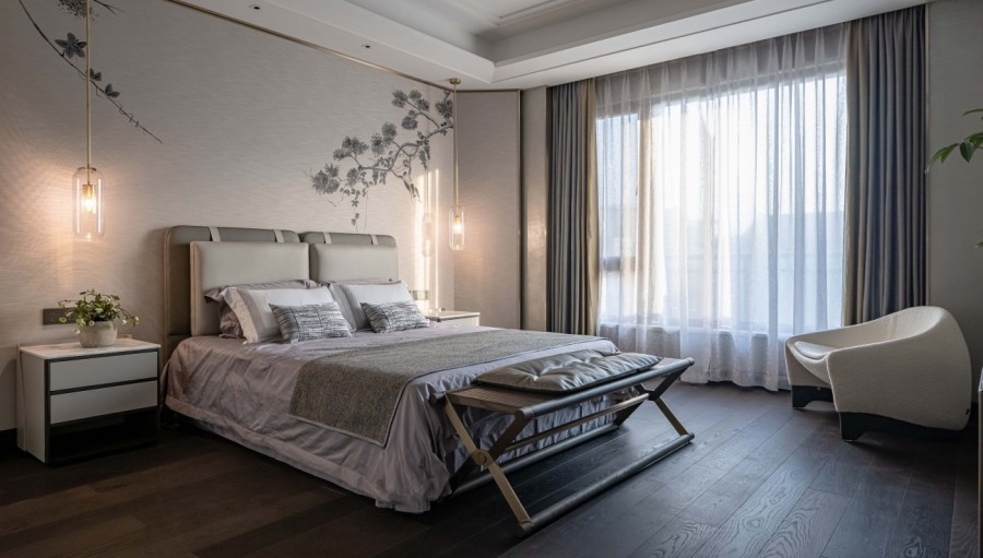 新中式別墅裝修臥室效果圖