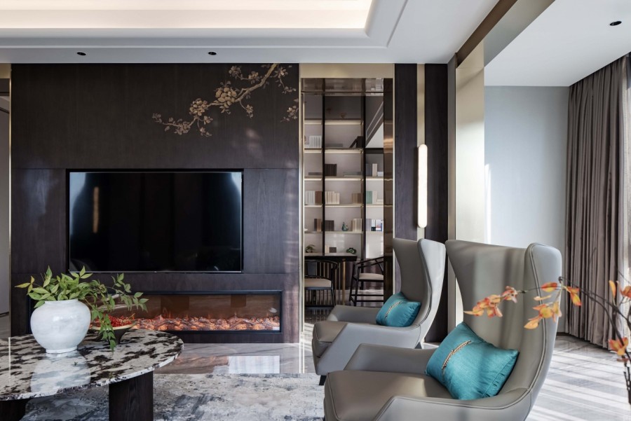 新中式別墅裝修客廳效果圖