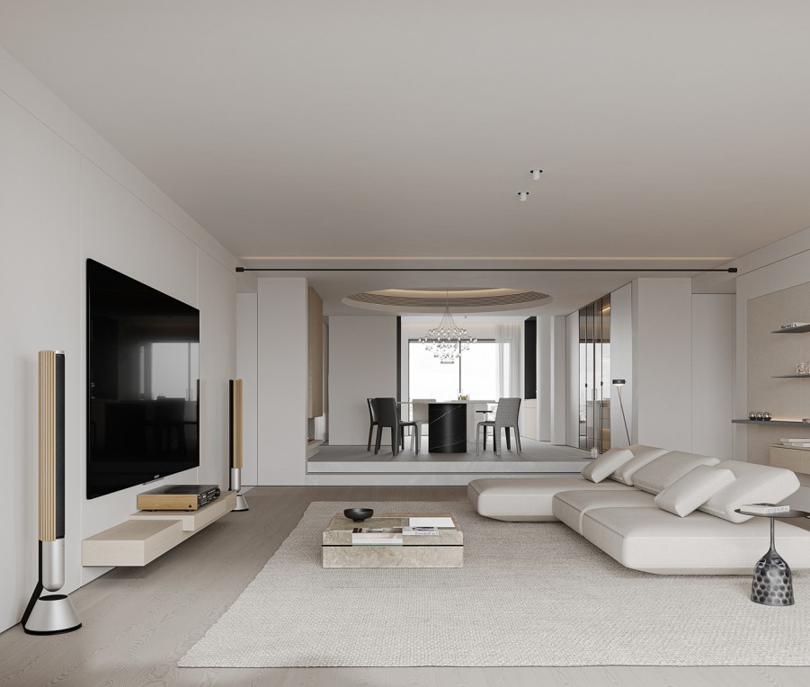 現代奶油風三居室客廳裝修效果圖