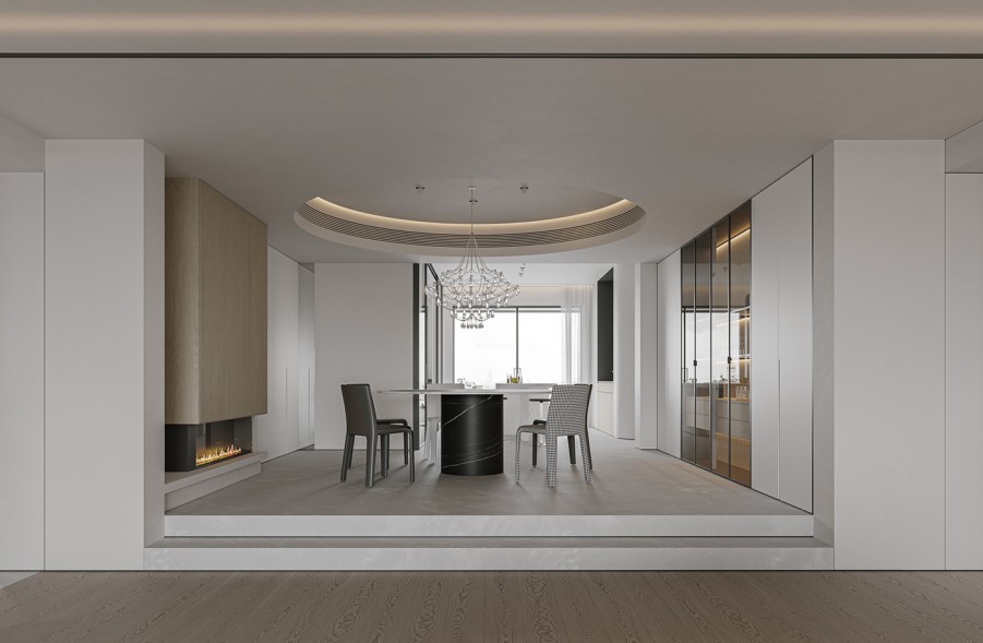 現代奶油風三居室餐廳裝修效果圖