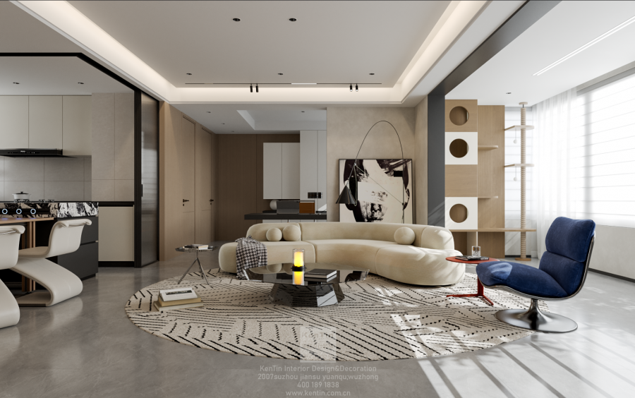 保利天匯現(xiàn)代簡約精裝改造客廳效果圖