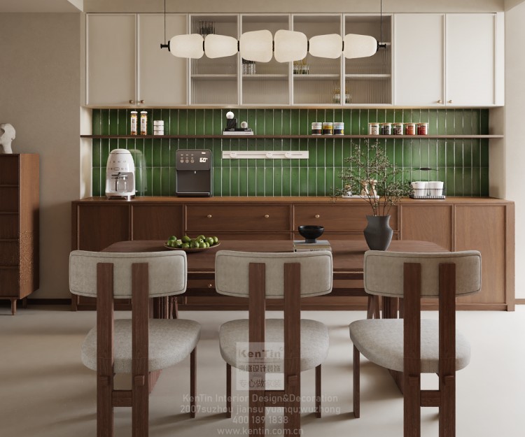 蘇州灣景苑中古風(fēng)三居室餐廳裝修效果圖