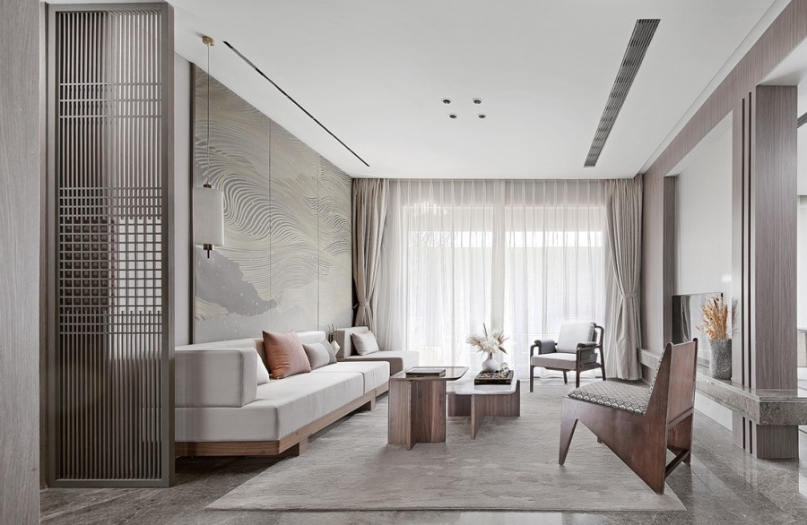 中式大平層客廳裝修效果圖