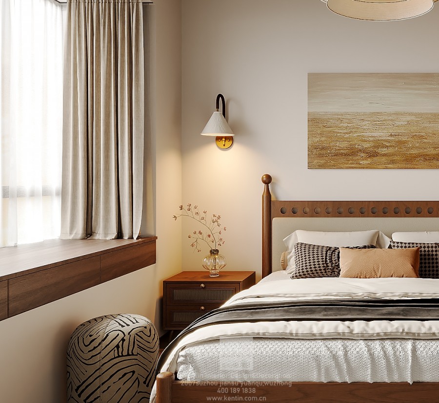 湖韻佳苑中古風(fēng)三居室臥室裝修效果圖