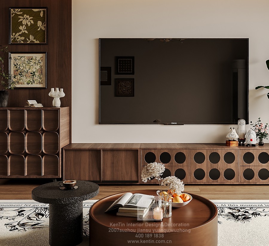 湖韻佳苑中古風(fēng)三居室客廳裝修效果圖