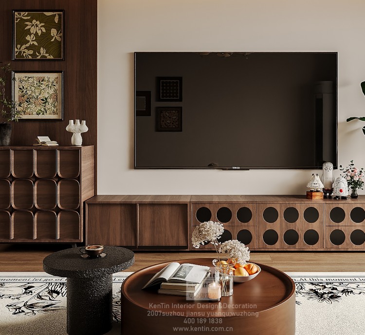 湖韻佳苑中古風(fēng)三居室客廳裝修效果圖