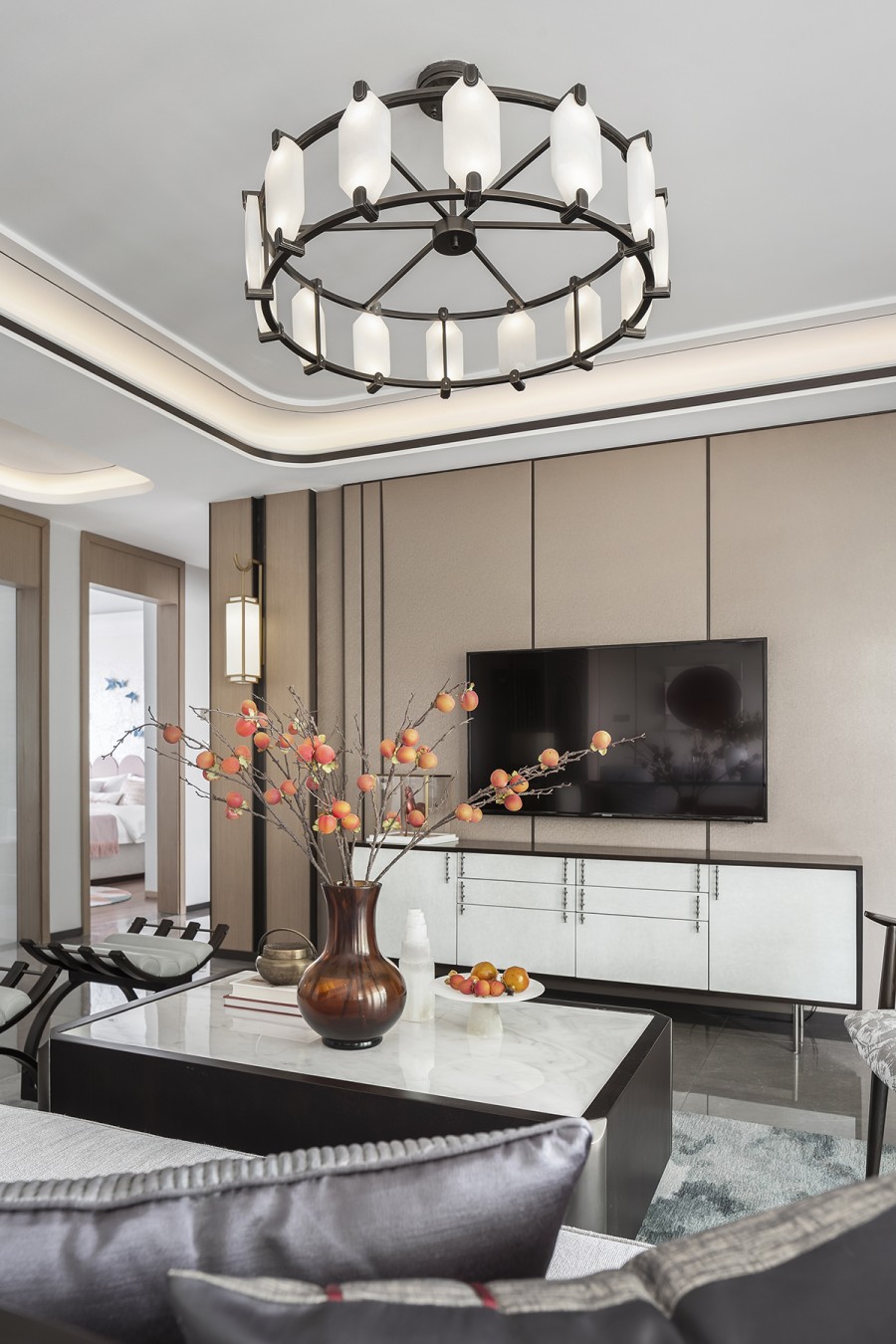 新中式三居室客廳裝修效果圖