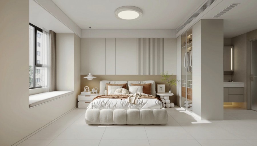 現(xiàn)代奶油風(fēng)三居室臥室裝修效果圖