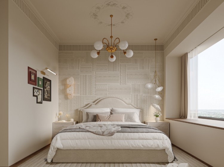 復古奶油風三居室臥室裝修效果圖